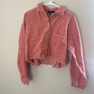 Corduroy Frayed Cropped Shacket